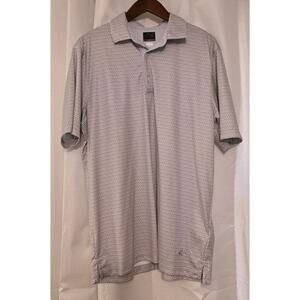 Men's Greg Norman Gray White Geometric Amber Tex Polo Golf Shirt Size Large